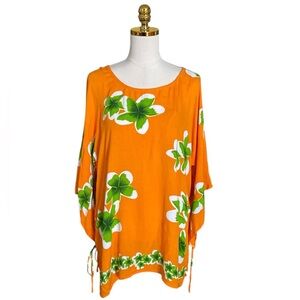BERMUDA Orange Floral Women's Beach Swim Cover Up Top OS